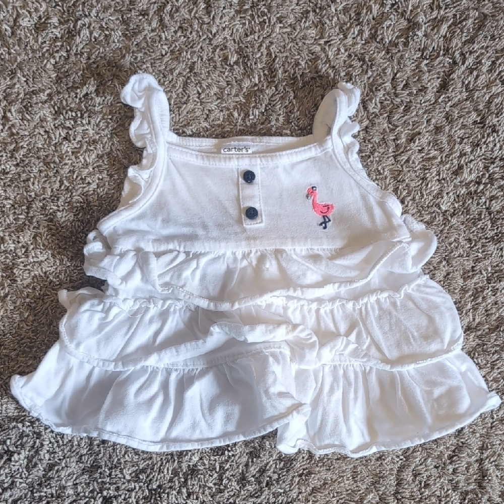 Carter's White Ruffle Dress with Pink Embroidery